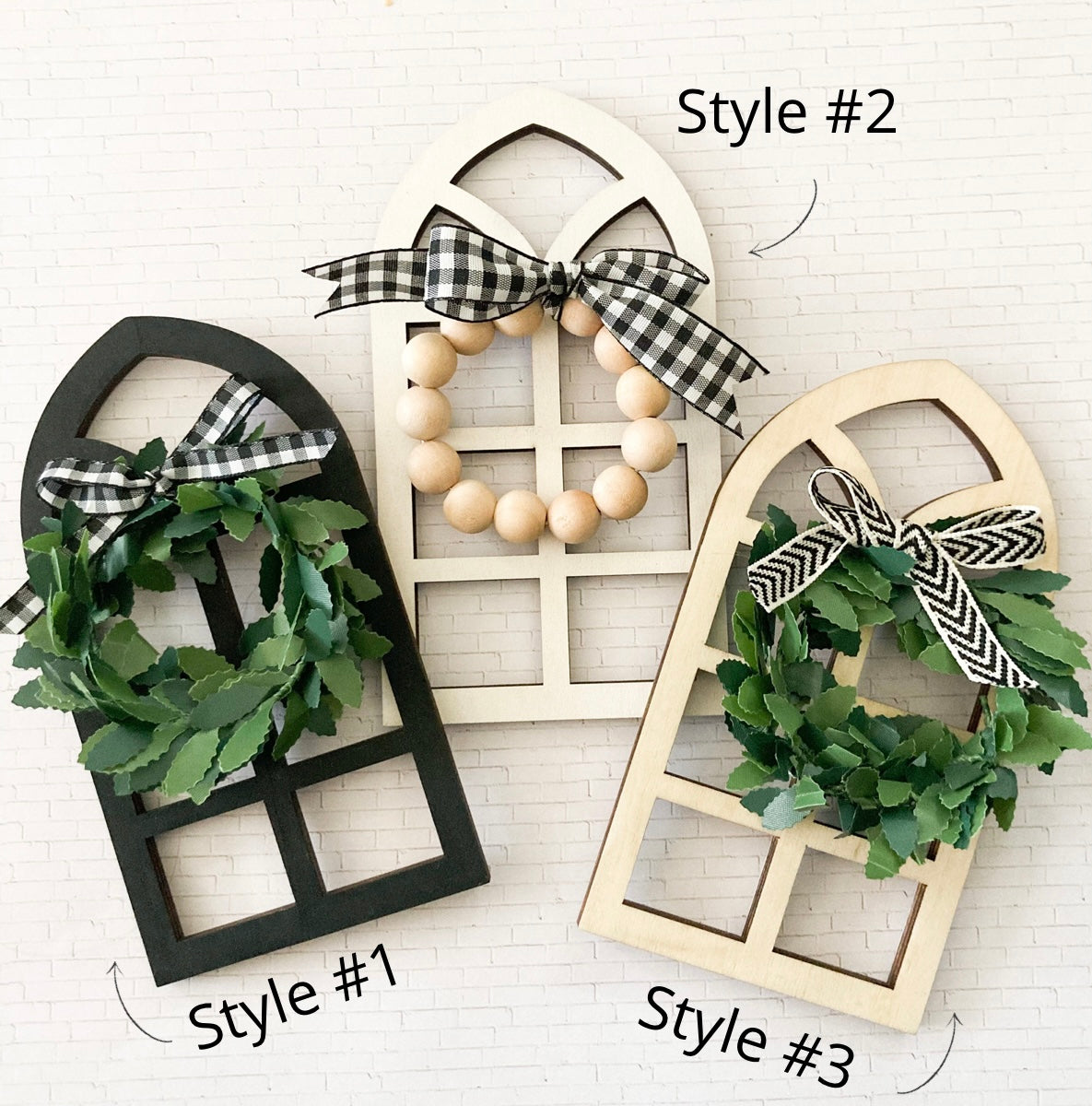 Handmade mini cathedral window shelf sitter 3"x6" 1/4" multiple variations available including color wreath style and ribbon